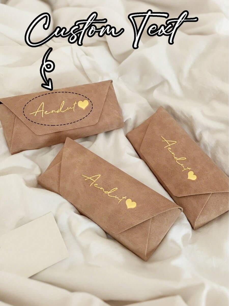 Personalized Name/Text Eyeglass Case - Soft Brown Texture, Luxury Portable Eyeglass Case, Thoughtful Eyeglass Storage Box, Fashionable Eyeglass Accessory, Suitable For Glasses, Glasses, Reading Glasses, Great For Travel, Pocket, Wallet, Ideal Gift For Family, Teachers, Classmates, Friends, Couples