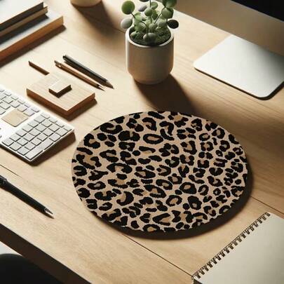 20*20*0.2cm Round Leopard Print Mouse Pad With Non-Slip Rubber Base, Funny Mouse Pad Suitable For Desktop Wireless Computer Mouse, Office, Laptop, Home Office Decor, Cute Office Supplies Gift For Women And Girls