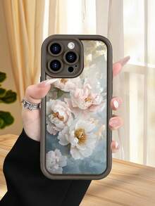 1 pieza funda de teléfono con diseño de peonías en tonos rosados y blancos sobre fondo azul claro con detalles dorados, estilo lujoso y refinado, TPU suave, protección completa antiimpacto y antideslizante, compatible con iPhone17 ProMax/16/15/14/13/12/11/Plus/Pro/ProMax, compatible con Galaxy A34/A35/A54/A55, Galaxy S20/S21/S22/S23/S24/S25 Ultra/Plus, compatible con Galaxy/Redmi/Honor/OPPO/ViVo - Marrón - Ver 1