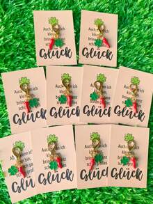 10pcs Lucky Four-Leaf Clover & Red Chili Keychain Pendant Set - Includes German Card - Bring Good Luck To Family And Friends - Wish For Prosperous Life And Career, Good Fortune Continuously - Perfect Small Gift For Birthday, Valentine's Day, Mother's Day, Party, Graduation, Christmas, Wedding, Thanksgiving, New Year Gifts For Mother, Father, Graduation, And Teacher - Multicolor - View 5
