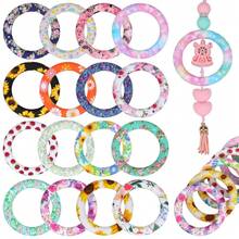 16 Piece Silicone Beadable Ring 65mm Round Silicone Beads Ring Bulk Focal Beads Water Transfer Silicone Beads For DIY Make Handicrafts Keychains Necklaces Lanyards(Flowers Texture Style 2),FlowersTextureStyle2 - 花卉紋理樣式2 - 查看 1