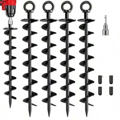 4 st/set, 6 st/set 15-tums kraftiga spiralformade markankare, lämpliga för tält, studsmattor, utomhuspålar, trädgårdsstolpar och förankring, svart och orange