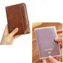 1 件多功能护照夹和卡夹，PU 皮革护照套，适合旅行、学校、度假、商务旅行、男女通用，多功能护照夹卡夹身份证登机牌、储物袋票夹钱包一体式女士 - 彩色 - 查看 28