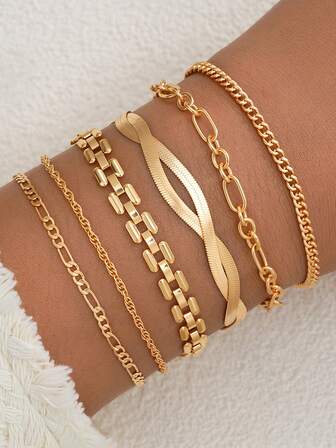 6件套朋克几何多风格链条手链套装，女士日常佩戴饰品，街头风穿搭的理想之选