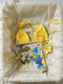 مجموعة ملابس سباحة كاجوال بطبعات زهرية للنساء، عطلة شاطئية - متعدد الألوان - مشاهدة 2