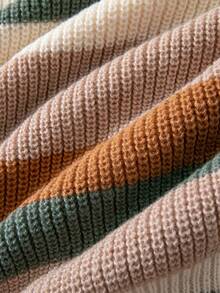 Women's Casual Colorblock Striped Drop Shoulder Long Sleeve Sweater, Christmas & New Year - Multicolor - View 7