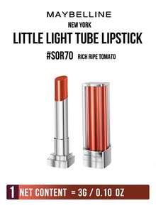 Maybelline LITTLE LIGHT TUBE LIPSTICK #SOR77 Rich Ripe Tomato (3G/0.10OZ), Contain Hyaluronic Acid Hydrating, 1-Swipe Intense Smoky Pink Pigment, Lustrous Glassy Glow (Brightens Complexion), 8H Non知道Clip Luxe Case, Beginner-Friendly 3-Step Application for 3D Plump Lips – Ideal for Daily Sophisticated Makeup - 美寶蓮縱情耀唇膏 SOR70 - 查看 6