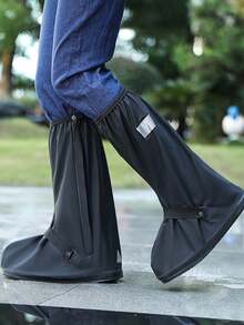 1 Pair Unisex Black Thick Sole High-Top Waterproof Shoe Covers, Anti-Slip & Durable For Rainy Days Insulation,Galentines,Puppy,Carnival,Party Decorations