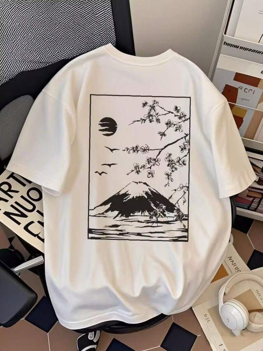 Volcano Mountain T-Shirt, Unisex Blouse For Men And Women, 100% Cotton, Premium Top Streetwear, New Release, Immediate Shipping, Various Colors!! Plus Size - 白色 - 查看 1