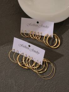 8 pares de pendientes de aro geométricos minimalistas de estilo bohemio para mujeres, con textura martillada y retorcida, ideales para uso casual, de fiesta y citas (puede haber una ligera diferencia de color con respecto a las fotos debido a la iluminación) - Dorado - Ver 6