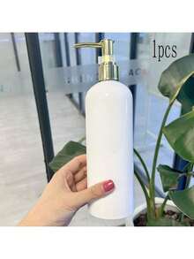 1pc Frosted Pet Boston Round Shoulder Bottle With Pump, Nordic Style Lotion Dispenser, High Capacity Home Bathroom Decor Fall Decor Back To School