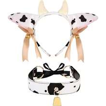 Cow Print Costume Set,Plush Headband With Horns And , Matching Choker For Cosplay Party Accessories - Như Hình 1162 - Xem 1
