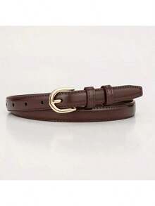 1/3 Solid Color Casual PU Leather Belt, Slim Fit Design, Suitable For Women, All Seasons, Summer, Autumn, Autumn, Halloween  Polyurethane(PU) - 卡其色 - 查看 4