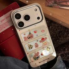 GUCADI 1件装银边镀金圣诞相框狗狗窗户圣诞小狗手机壳，适用于 17 Pro Max，兼容 16、15 Pro Max、13，可爱柔软全包手机壳，送给男友/女友的礼物 - 銀色 - 查看 2