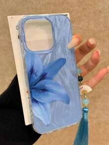 蓝百合彩绘吊饰带流苏吊坠，优雅新款设计羽毛雪纺银色简约时尚手机壳，兼容 15、 15 Pro Max、Apple P13、P14、P11 软壳、P12 防摔、XS.XR/78P.78GES2、A14/A15 S23 U/A50 A12 A32 A52 A72 A51 A21S A13 A14 S22 Ultra S23 A33 A53 S20 FE 手机保护壳防水防震防刮 - 彩色 - 查看 1
