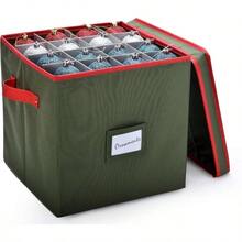 Almacenamiento de adornos de Navidad - almacena hasta 64 adornos navideos, divisores ajustables, cubierta y dos asas La atractiva caja de almacenamiento mantiene las decoraciones limpias y secas para la prxima temporada. - Verde-64 + 12" x 12" 12" - Ver 2