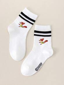 Disney 1/5 双动漫联名款，朱迪、尼克、闪电侠、博戈警长、贝尔韦瑟副市长儿童中筒袜套装，白色双条纹袜，白色袜子，儿童短袜，男童女童，周袜，酷炫卡通图案