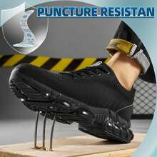 New Black Safety Shoes Men Women,Comfortable Breathable Air Cushion Work Shoes,Indestructible Steel Toe Sneakers,Fashion Construction Working Boots,Steel Toe Non Slip Work Shoes,Cushioned Insole Lightweight Work Sneakers,Anti-Smash, Anti-Puncture, Classic Sports Fashion, Breathable Low-Top, Wear-Resistant, Flexible, Comfortable Soft Sole, Outdoor Work Site Protective Shoes (For Women, This Size Is Slightly Larger, Please Choose Size 1.5 Smaller!) - 黑色 - 查看 5