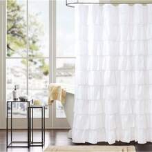 White Ruffle Shower Curtain - Farmhouse Cloth Bathroom 72 X 72 Inches Texture Fashion, Double Layer Fabric, Not See Through.,72inchWx72inchL(Packof1),White - Putih - View 5
