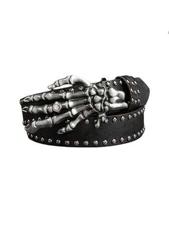 1 st herr/dam bälte med strass och dödskallespänne, accessoardesign för amerikansk punkrock, nischmärke, unisex punkstil, nitad Y2K-mode, avslappnad midjebälte, lämplig för jeans