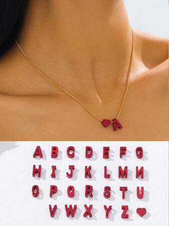1件时尚心形字母吊坠项链，可爱时尚的礼物项链