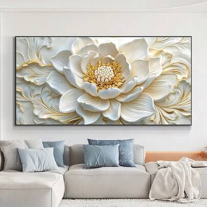 1pc, White Flower Wall Art, Elegant Floral Posters And Prints, Botanical Artwork Posters And Prints, 2D Flat Canvas Painting, For Bedroom For Living Room Office Room Kitchen, No Frame