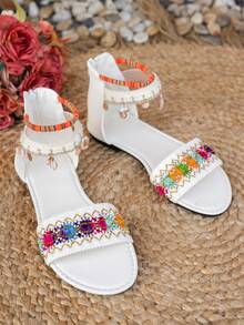 Women's Gladiator Flat Sandals With Stackable Ankle Strap And Toe Ring Design, True To Size - White - View 5