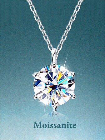 A Classic 1ct Moissanite Necklace For Women 925 Sterling Sliver Fashionable Classic Wedding Jewelry, High-Quality Women's Necklace Jewelry, Ideal Choice For Daily Wear And Vacation, Exquisite Birthday Gift, Engagement Wedding Anniversary Birthday Christmas Gifts Special Occasions Day Gift, Sparkling Gorgeous Jewelry, All Seasons Festival Gifts