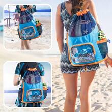 Mochila con cordn a prueba de, mochila de malla con compartimento para zapatos, bolsa de natacin para playa, piscina, bolsa de piscina con bolsillos para artculos de cambiador, bolsa hmeda - Azul-Naranja - Ver 6