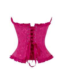 Rose Pink Court-Style Corset, Women's Tight-Fitting Corset, Everyday Wear, Costume Party - 玫紅色 - 查看 2