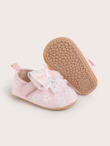 女婴公主蕾丝蝴蝶结软底学步鞋，0-1岁幼儿学步鞋，3-12个月新生儿鞋，春秋季 - 粉色 - 查看 3