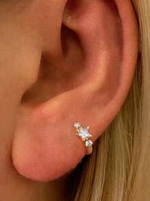1Pc/2pcs Star Moon 925 Sterling Silver Earring Women Classic Ear Clip Stud Earring Helix Cartilage For Daily Wear Wedding Party Engagement Christmas Gifts Fine Jewelry - Gold - View 8