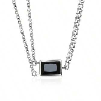 925 Silver Elegant Vintage Geometric Cubic Zirconia Pendant Necklace, Asymmetric Chain Design, Suitable For Daily, Party, Holiday, Gift