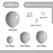 50/125个灰色乳胶气球 - 5/10/12/18英寸圆形氦粉灰色气球拱门套装,适用于生日、新娘送礼会、结婚纪念日、毕业典礼、退休派对、性别揭晓派对装饰 - 灰色 - 查看 14
