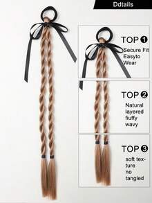  1pc Kids Sweet Cool Braided Ponytail Wig Boxing Braid Hair Accessory With Ribbon Bow Hair ﻿ - Multicolor - View 6