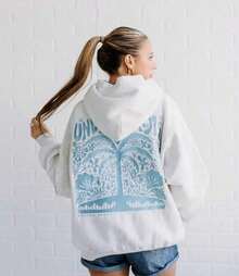 2025Hawaii Hibiscus Letter Print Embroidered Loose Sweatshirt Women's Drop Shoulder Sleeve Ribbed Hoodie Printlong Sleeve Tops,Tops,Hoodies - 白棕櫚樹 - 查看 12