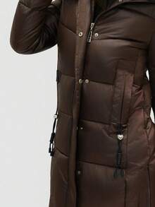 1 Elegant And Form-Fitting Shiny Nylon Down Jacket With A Hood And Faux Fur Trim – Perfect For Everyday Commutes And Social Occasions In Winter - Coffee Brown - View 6