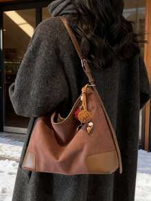 [Túi Tote Vintage Washed - Túi đeo vai bằng kim loại cũ dành cho phụ nữ trưởng thành, nhiều ngăn chống nước, màu nâu caramel phong cách tối giản, thích hợp để đi làm, đi học và đi chơi thường ngày quanh năm] - Cà phê - Xem 4