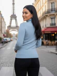 Women's Turtleneck Sweater, Wool Knit, High Neck, Wholesale, Winter - Màu xanh nhạt - Xem 2