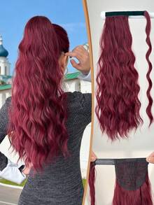 HEYPINK Tóc giả buộc đuôi ngựa kiểu kẹp khóa dán, màu đỏ rượu vang, dài 24 inch, gợn sóng nước, chịu nhiệt, làm từ chất liệu tổng hợp cứng cáp, thích hợp sử dụng hàng ngày cho các bạn gái và phụ nữ vào dịp Giáng sinh và Halloween. - Màu Đỏ Sâu - Xem 2