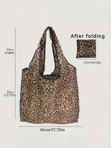 1pc Leopard Print Foldable Large Capacity Tote Bag - Durable Polyester Material, Reusable And Portable For Groceries, Clothes, Travel And Gifts - Multicolor - View 4