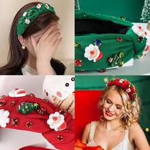 Diadema de Nudo de Navidad para Mujeres y Nias, Accesorios para el Cabello, para Mascarada, Decoracin de Vacaciones, de Cosplay - Verde-B - Ver 6