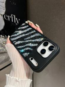 1 Stück Luxus Schwarz Tiger Streifen Strass Eingelegt Stoßfest & Soft Touch Handyhülle, geeignet für iPhone 17 Pro Max - Verschiedenfarbig - Übersicht 6