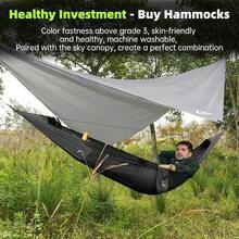 Camping Hammock With Mosquito Net And Rain Fly Tarp - 2 Person Hammock Tent, Portable Parachute Nylon Hammock For Outdoor, HiFKing, BackpacFKing, Backyard, Travel (Hold Up To 500lbs) - Black,Hammock+RainFlyTarp,Black - Black - 查看 3