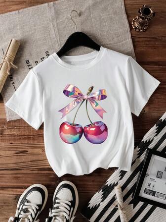 女士纯色圆领短袖休闲宽松T恤，夏季