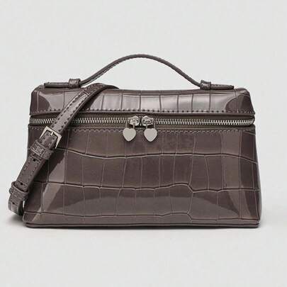 Women's Crossbody Bags Zipper Closure Stylish Stone Textured Solid Color Handbag Casual Shoulder Purse