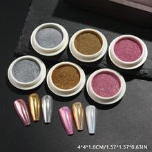6 Colors Chrome Nail Powder,Gold Silver Metallic Effect Chrome Powder For Nails,Holographic Mirror Glitter Pearl Pigment Dust Kit For Gel Polish Nail Art Decoration Manicure Nail Supplies - F 203 Magic Mirror Laser - 查看 5
