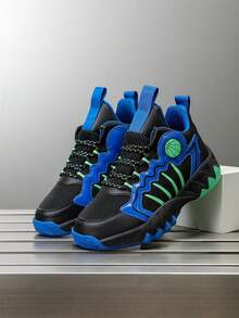 1 Pair Kids' Basketball Shoes, Outdoor Sports Shoes, Casual Shoes, Comfortable New Fashion Colorblock Breathable Mesh - Blue - View 11