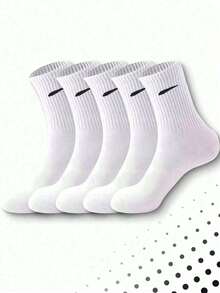 1/5/10 Pairs Men's Mid-Calf Socks, Minimalist Geometric Pattern, Breathable & Comfortable, Sporty Style, Fun Halloween Gift Socks - Multicolor - View 6