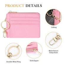 Sodsay Card Case Slim Front Pocket Wallet For Women Credit Card Holder With Keychain - CH Pink - View 3